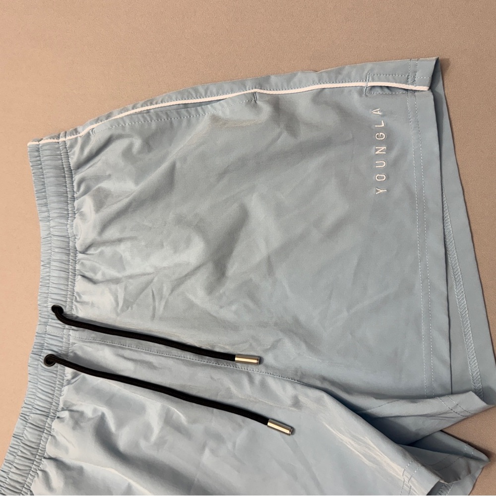 YoungLA Light Blue Elastic Waist Swim Shorts size large - Picture 2 of 5